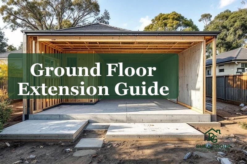 Ground floor extension under construction with timber framing on a Sydney home