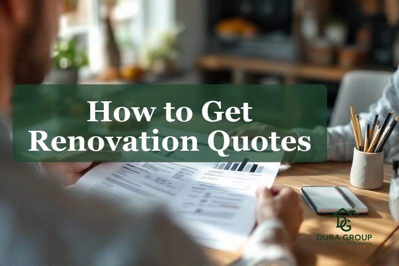 Homeowner and builder reviewing a renovation quote at a kitchen table