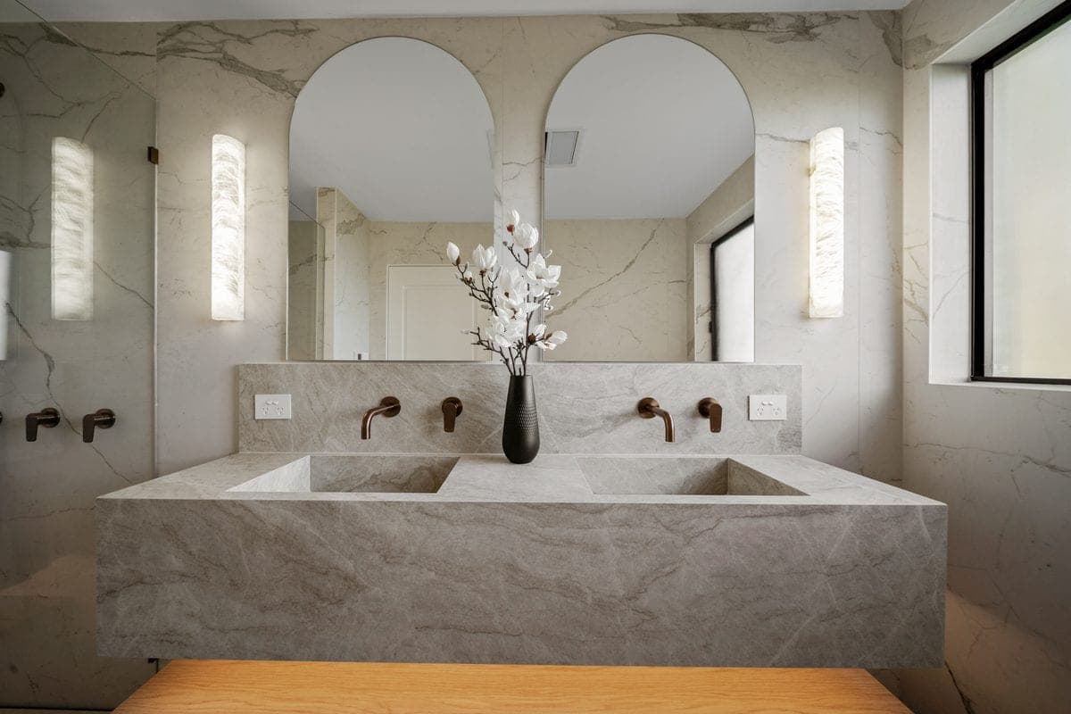 Ensuite renovation with solid stone double vanity