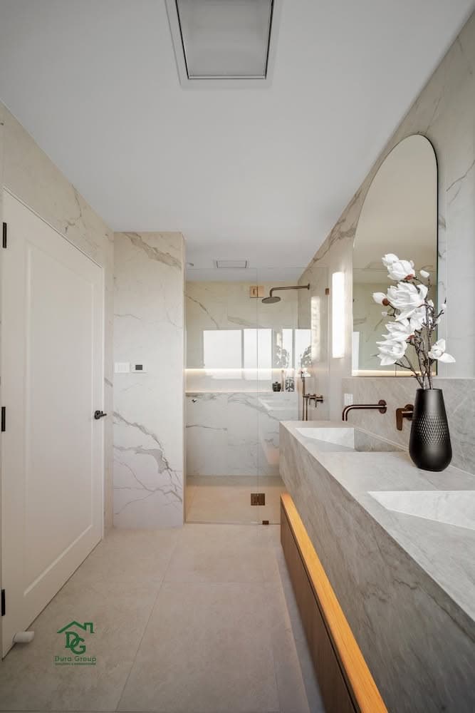 Dura group david road master bathroom full view double vanity shower