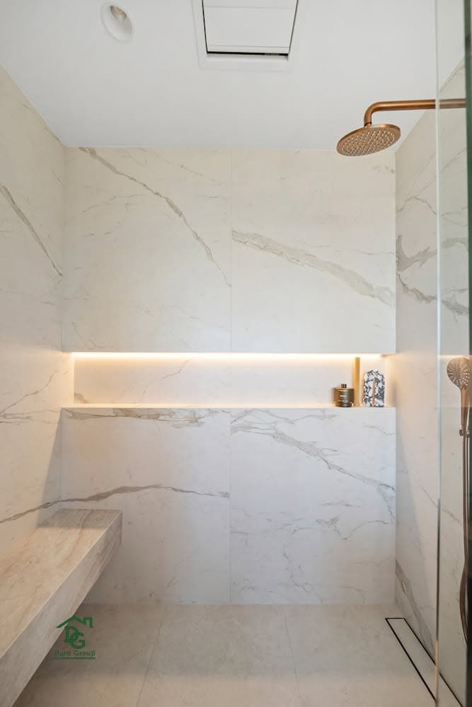Dura group david road walk in shower marble bench seat led niche