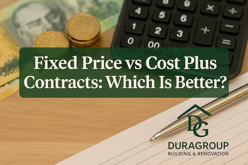 Comparing fixed price and cost plus contracts with Dura Group logo.