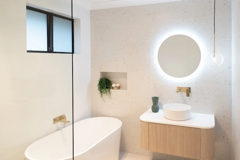 Discover the elegance of a modern bathroom remodel with luxury fixtures by Dura Group. Enhance your home today. Contact us for a free consultation!